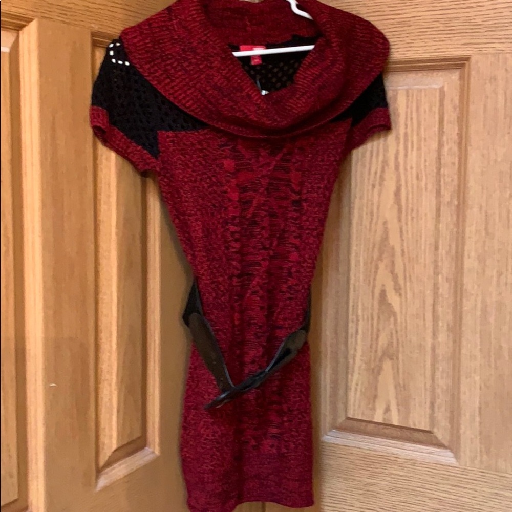 Red and Black Tunic with wide Belt.